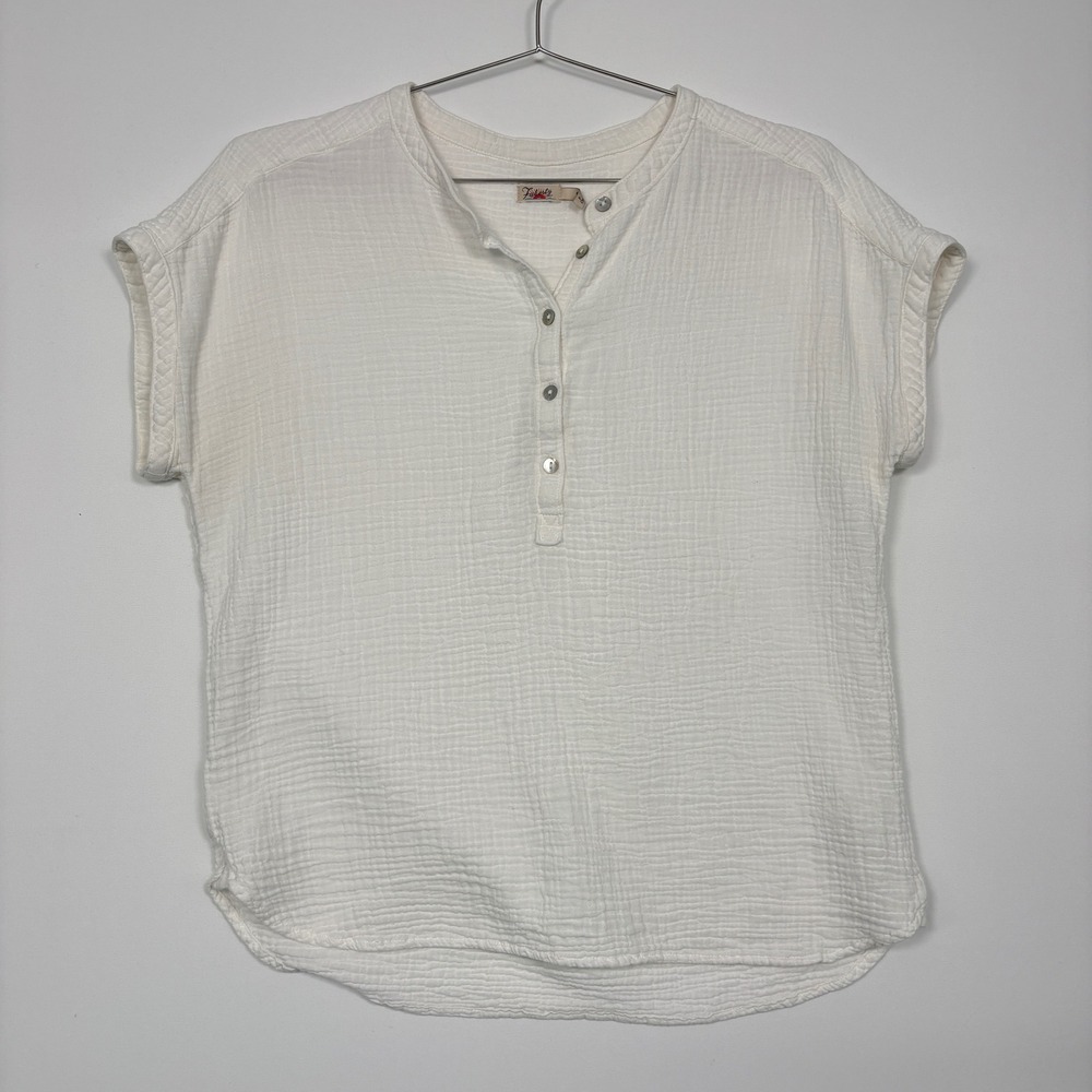 Faherty Women Henley Top Size S White Organic Cotton Gauze WTC0002-WHT Coastal